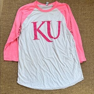 Pink and White KU Raglan Shirt